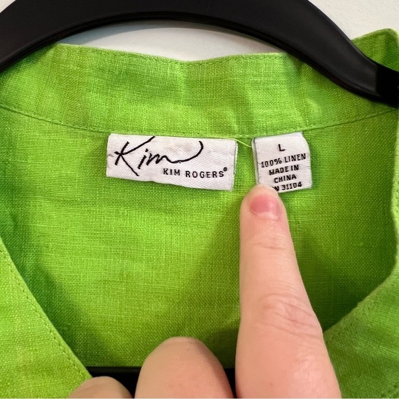 Women’s Kim Rogers green button front sleeveless linen blouse size Large L - Picture 3 of 4